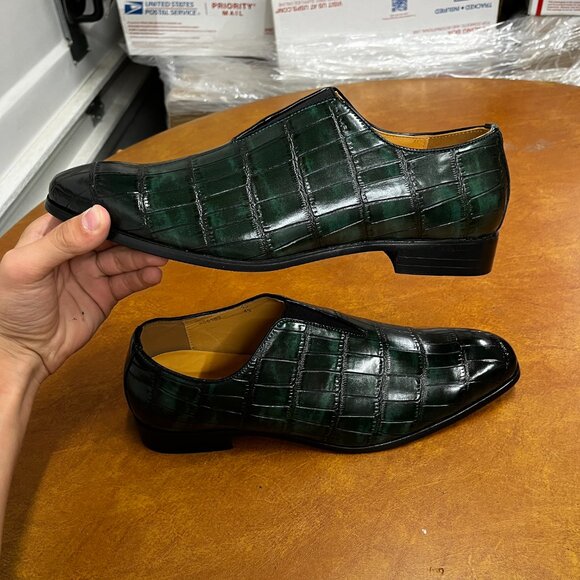 Santimon Men's US 7.5 - 12 Green Smoking Loafers Checkered Slip On Dress Casual - Picture 9 of 10